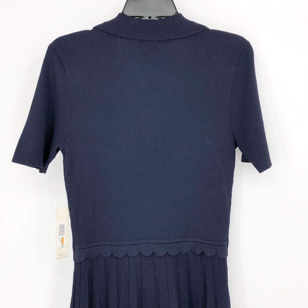 Eliza J Womens Fit & Flare Dress Small Navy Blue Ribbed Knit Johnny Collar NWT - Picture 8 of 14